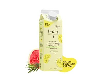 Babo Botanicals Purifying Lemon Tea Tree &amp; Grapefruit Shampoo - For Flat, Oily Prone Hair - Add body &amp; shine - Passion Fruit Ferment for scalp - Water-Resistant Carton w. 80 Less Plastic - Vegan