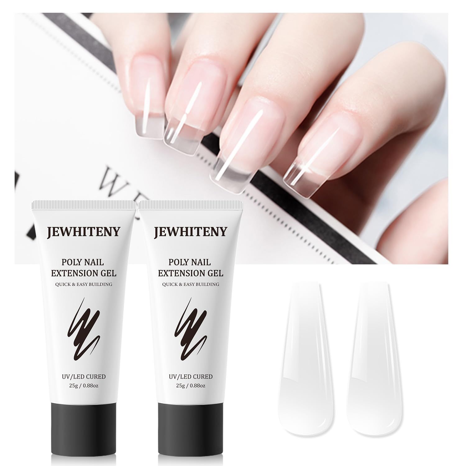 JEWHITENY 2PCS 25g Poly Nail Gel Clear Poly Gel Builder Natural Looking And Long Lasting,Trendy Nail Art Design Salon Professional Technician Tool for Beginner Need U V Lamp Curing