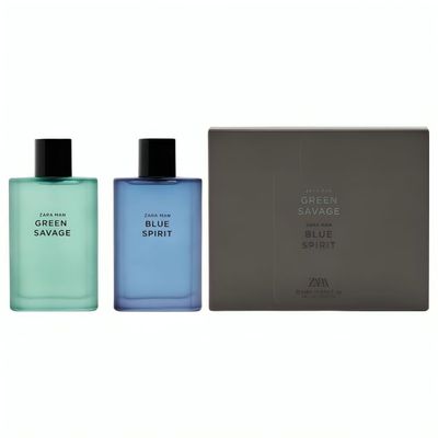 Zara Man Green Savage Blue Spirit Cologne for Men Fragrance Set EDT Eau De Toilette 2x 90 ML (3.04 FL OZ)