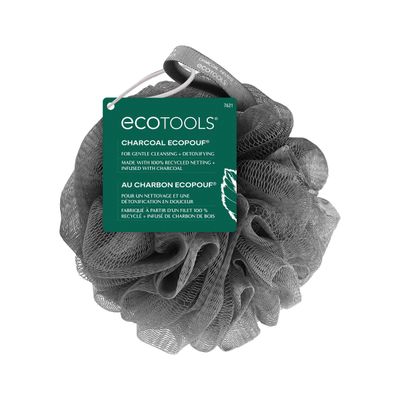 EcoTools Charcoal EcoPouf, Loofah Sponge for Bath &amp; Shower, Infused Pouf, Recycled Netting, Exfoliation Removes Dead Skin, Eco-Friendly Bath Accessory, Cruelty-Free, Color May Vary, 1 Count (60g)