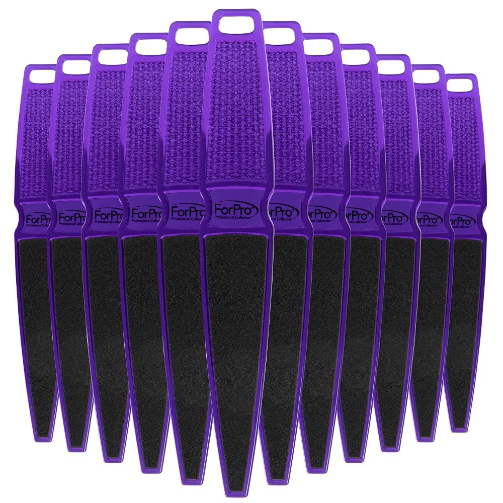 ForPro Professional Collection Pedicure Paddle Foot File, Disposable Foot Files for Heels, 120/180 Grit, Purple, 10 L, Pack of 12