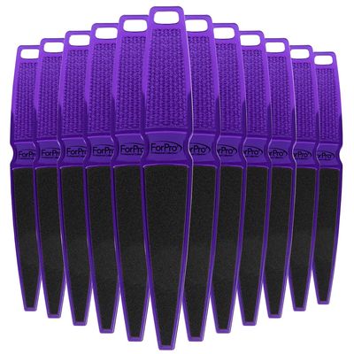 ForPro Professional Collection Pedicure Paddle Foot File, Disposable Foot Files for Heels, 120/180 Grit, Purple, 10 L, Pack of 12