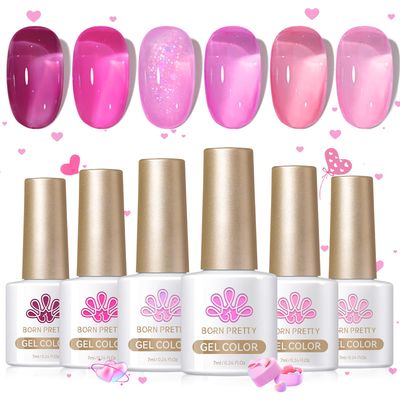 Born Pretty Jelly Gel Nail Polish Set - Milky Jelly Hot Pink Translucent Gel Polish - Spring Summer Neon Pink Valentines Day Gift 6PCS