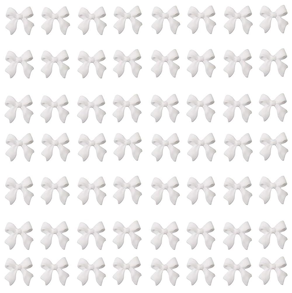 100 Pcs White Bow Nail Charm for Women Girl, 3D Bow Nail Decoration Resin Bow Nail Rhinestones Bowknot for DIY Nail Art Accessories