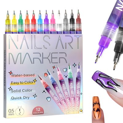 Gorvalin Fine Tips 3D Nail Art Pens, 12 Colors 0.5 MM Nail Marker Pens Nail Point Graffiti Dotting Drawing Painting Liner Pen for Home Salon Quickly Dry Nail Art