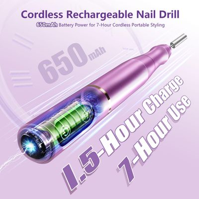 TUOBEO Cordless Nail Drill Electric Rechargeable File Kit, Professional Efile Acrylic Gel Nail Polish Remover Pedicure Manicure Machine Portable Set with 11 Bits 56 Sanding Bands for Salon Home Purple