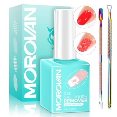 Morovan Gel Nail Polish Remover: Easy Remove Gel Polish Natural Formula Portable Kit with Cuticle Pusher &amp; Scraper No Soaking or Wrapping