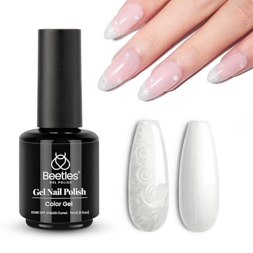 Beetles Pearl White Gel Nail Polish, 15ml 0.5Oz Pearl Shimmer White Mermaid Pearlescent Shell Nail Gel Polish Soak Off Uv Led Curing Requires Manicure Salon DIY Home Gifts for Wome