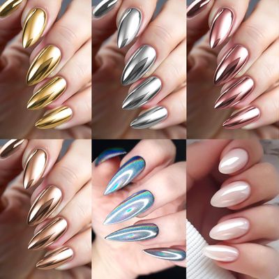 SUTOZMIWE Chrome Nail Powder and 3D Nail Gel Kit, Metallic Mirror Glitter Effect Chrome Powder For Nail Art, Holographic Aurora Iridescent Dip Dust Pigment and 10g Sculpting Gel Set for Nail Decor DIY
