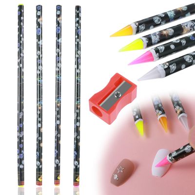 4 Pcs Rhinestone Picker Tool, Self Adhesive Wax Pencil for Rhinestones, Rhinestone Pen Gem Picker Tool with Pencil Sharpener Nail Dotting Tool for DIY Nail Art