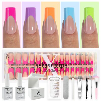 SXC Cosmetics X-Pro Tips French Tip Press On Nails - Bright Pastel Glow in the Dark Series (GLOW117KIT-M Square)