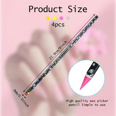 4 Pcs Rhinestone Picker Tool, Self Adhesive Wax Pencil for Rhinestones, Rhinestone Pen Gem Picker Tool with Pencil Sharpener Nail Dotting Tool for DIY Nail Art