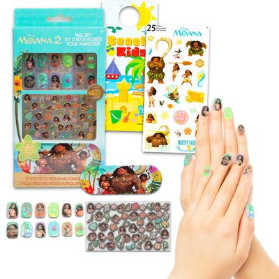 Moana Nail Art Stickers Set for Girls - Bundle with Moana Stick On Nails Plus Tattoos, More for Moana Party Supplies | Moana 2 Press On Nails for Kids