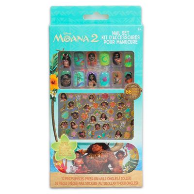 Moana Nail Art Stickers Set for Girls - Bundle with Moana Stick On Nails Plus Tattoos, More for Moana Party Supplies | Moana 2 Press On Nails for Kids