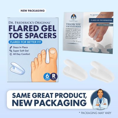 Dr. Fredericks Original Flared Gel Toe Separators - 6 ct - Soft Toe Spacers for Bunions, Overlapping Toes &amp; Pain Relief - Orthotic Corrector for Men &amp; Women - One Size