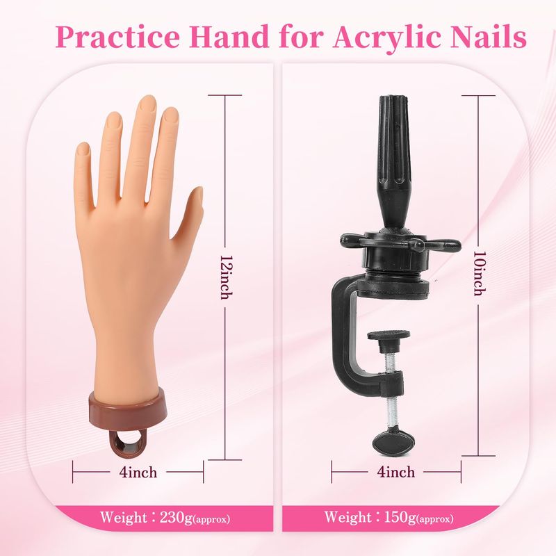 Practice Hand for Acrylic Nails Mannequin Hand for Nail Practice hand Training Kits Mano Para Practicar uas Acrlicas Flexible Bendable Fake Hand for Nails Practice Hands with Clamp Holder (Nude)