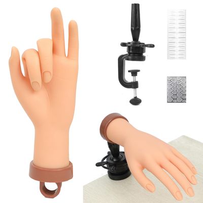 Practice Hand for Acrylic Nails Mannequin Hand for Nail Practice hand Training Kits Mano Para Practicar uas Acrlicas Flexible Bendable Fake Hand for Nails Practice Hands with Clamp Holder (Nude)