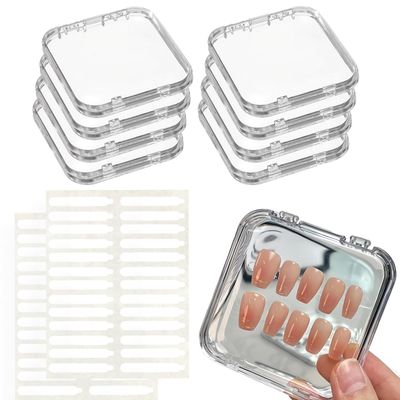 JYfeel Nail Case Organizer Set - 9 Press On Nail Storage Boxes with 52 Double-Sided Adhesive Tapes for Fake Nail Packaging and Salon Display Use (Clear)