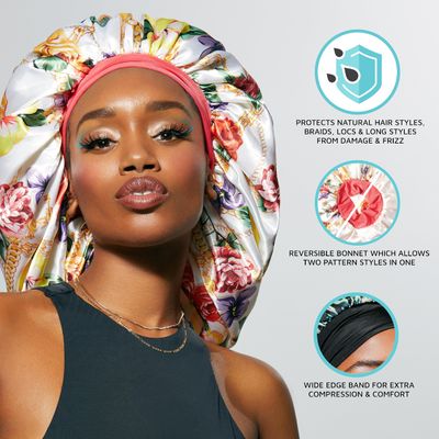 KISS COLORS &amp; CARE Reversible Hair Bonnet for Braids - Exotic Leopard, Luxurious Satin &amp; Breathable Material for Hair Protection from Dryness, Friction &amp; Split Ends Overnight - for All Hair Types