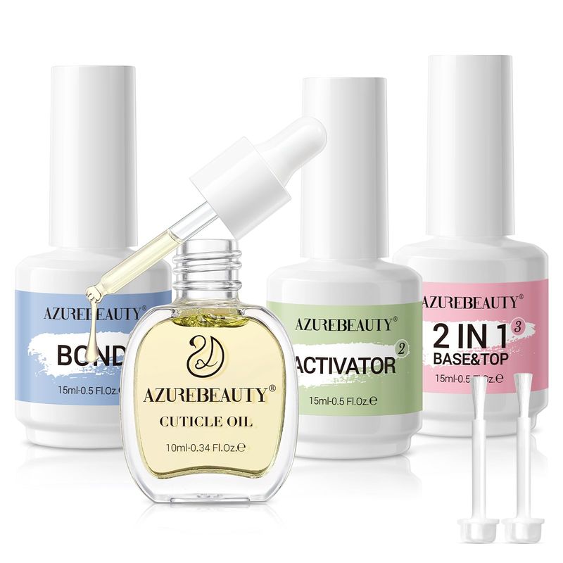 AZUREBEAUTY Dip Powder Liquid Set 15ml/0.5oz Nail Repair Cuticle Oil Multi-Purpose Dip Powder Base Top Coat with Activator, Bond, Cuticle Care for Dipping Kit, No Need Nail Lamp
