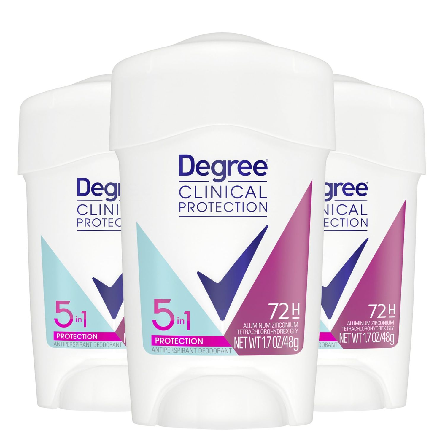 Degree Clinical Protection Antiperspirant Deodorant 5-in-1, Pack of 3, 72-Hour Sweat &amp; Odor Protection 1.7 oz