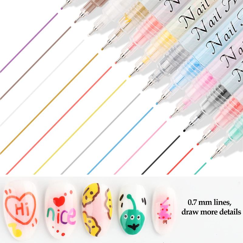 Nail Art Graffiti Pen Set 12Pcs Waterproof Painting Marker Pen Black White Drawing Gel Liners Quick Dry Dotting Pen Nails Professional Material For Manicure