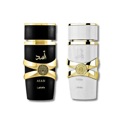 Lattafa for Unisex 2 Piece Eau de Parfum Gift Set (Yara Moi for Women Asad for Men) 3.4 Ounce/100 ml each