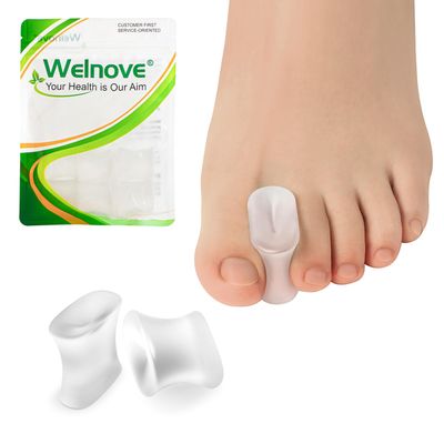 Welnove Upgraded Gel Toe Separators - 8-Pack Aloe Vera Extract Infused Silicone Toe Spacers for Straightening Overlapping Toes, Calluses - Bunion Corrector for Men and Women (Large, Clear)