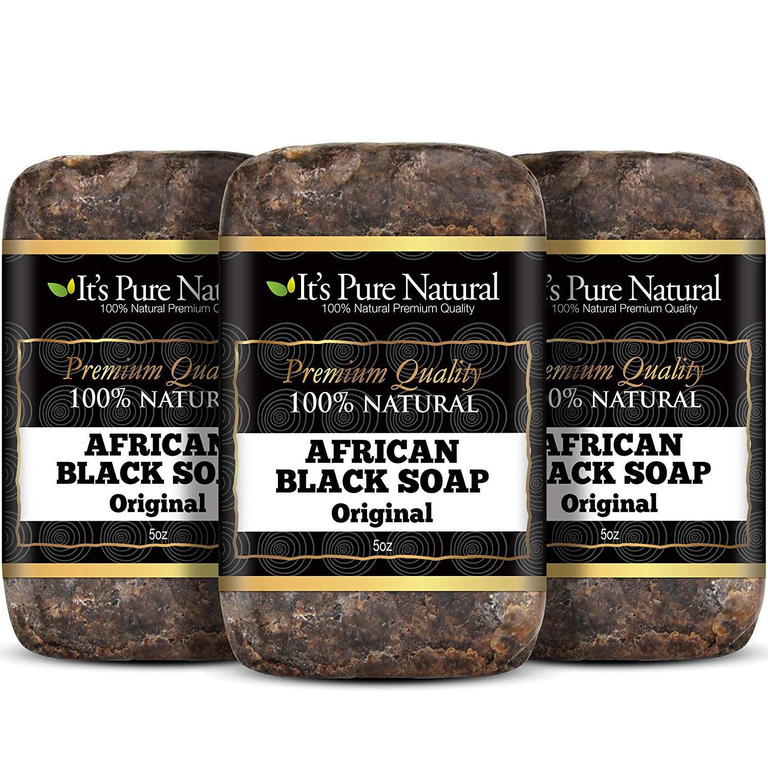 Its Pure Natural African Black Soap Bars Original (Pack of 3) Organic Raw Soap for Face &amp; Body, Acne Treatment &amp; Dark Spot Remover Made in Ghana