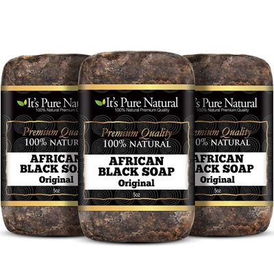 Its Pure Natural African Black Soap Bars Original (Pack of 3) Organic Raw Soap for Face &amp; Body, Acne Treatment &amp; Dark Spot Remover Made in Ghana