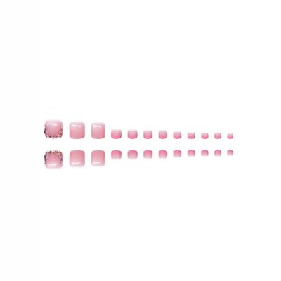 48 Pcs Diamond Press on Nails & Press on Toenails Set Square Fake Nails with Pink Design French Tip Glue on Nails Glossy Artificial Acrylic Full Cover False Toe Nails Stick on Nails for Women Manicure