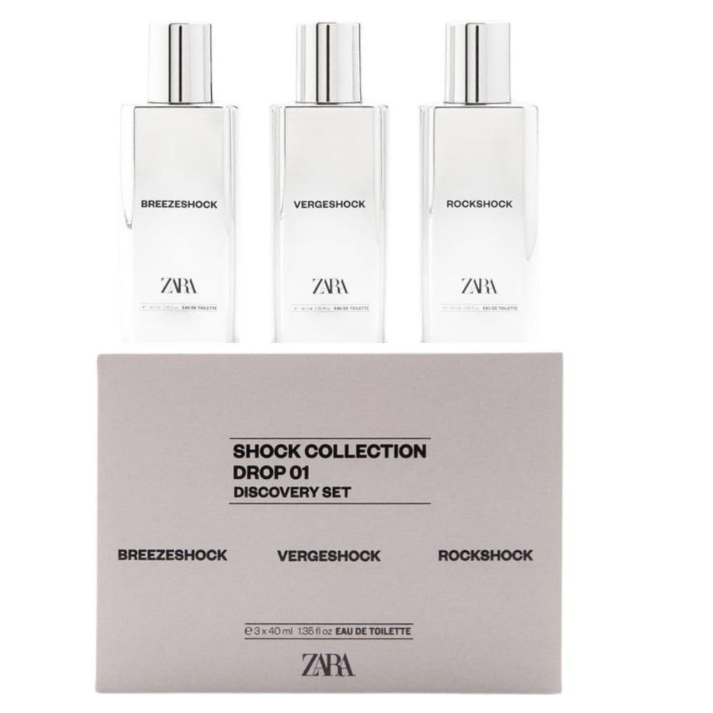 Zara Shock Discovery Set of 3 Mens Cologne Includes Fragrances Breezeshock Vergeshock Rockshock EDT Eau De Toilette 3 x 40 ML (1.35 FL OZ)