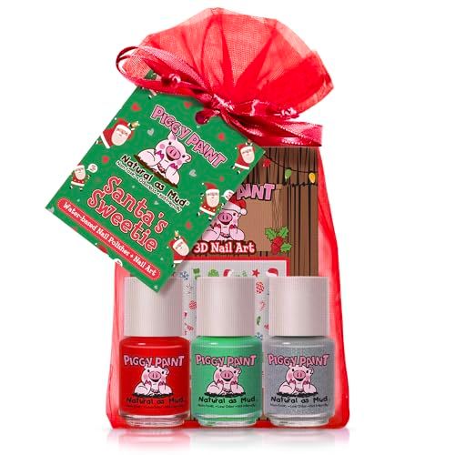 Piggy Paint | 100 Non-Toxic Girls Nail Polish | Safe, Cruelty-free, Vegan, &amp; Low Odor for Kids | Santas Sweetie (Christmas Holiday 3 Polish Nail Art Gift Set)