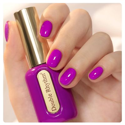 Double Rhythm 0.50 OZ Gel Polish Same Color Same Bottle Golden Round Hema Free Neutral Natural Milky 15 ML Jelly UV Polish Art DIY at Home (Neon Purple-C1313)
