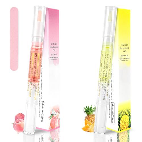 2PCS Cuticle Oil Pen for Nails,Nail Oil Pen for Nail Care,Cuticle Oil for Nails with Nail File,Nail Oil Cuticle Prevent Dry Cracking and Hangnails,Deep Nourishment(Pineapple &amp; Peach Flavor)