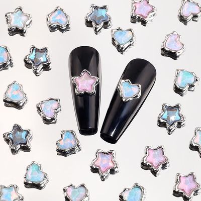 30 Pcs Alloy Heart Star Nail Rhinestones Nail Charms Y2K,Luxury Five Pointed Stars Hearts Nail Gems Nail Design Charms for Nails Shiny 3D Nail Diamonds Crystals Nail Charm for Nail Supplies Nail Art