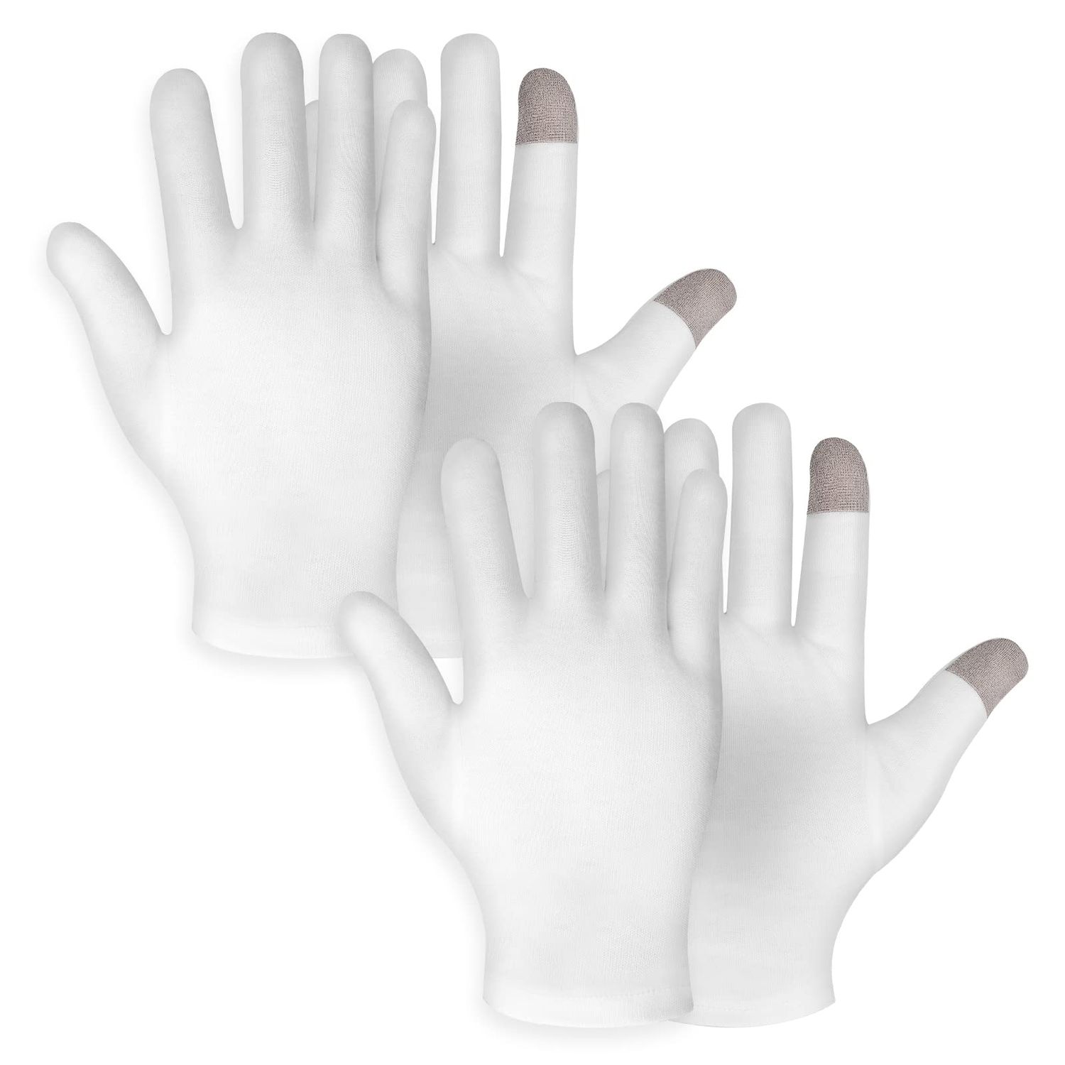 WLLHYF 2 Pairs White Cotton Moisturizing Spa Touch Screen Gloves - Overnight Bedtime Hands Gloves for Dry Hands, Eczema - 2 Pair