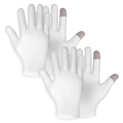 WLLHYF 2 Pairs White Cotton Moisturizing Spa Touch Screen Gloves - Overnight Bedtime Hands Gloves for Dry Hands, Eczema - 2 Pair