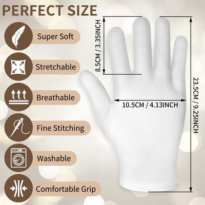 WLLHYF 2 Pairs White Cotton Moisturizing Spa Touch Screen Gloves - Overnight Bedtime Hands Gloves for Dry Hands, Eczema - 2 Pair