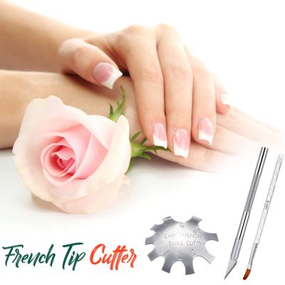 3 Pieces Acrylic Nails Tool Kit Includes French Tip Cutter, Manicure Edge Trimmer, Smile Line Cutter,French Tip Cutting Knife and Acrylic Nail Art Brush(Silver)
