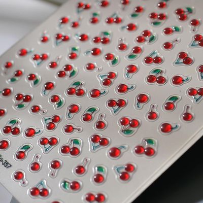 UEYRSEDB Red Crystal Cherry Nail Art Stickers Decals Cute 5D Self-Adhesive Rhinestone Fruit Nail Design Stickers Summer Cherry Nail Decals for Women Girls DIY Manicure Red Nail Decoration Supplies