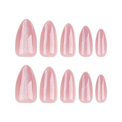 TOGZOM Cat Eye Press on Nails Medium Almond Acrylic Nails Pink Glossy Fake Nails Nude Full Cover Glue on Nails Cute Nature Stick on Nails Shiny Glitter False Nails for Women Manicure 24Pcs, Style5