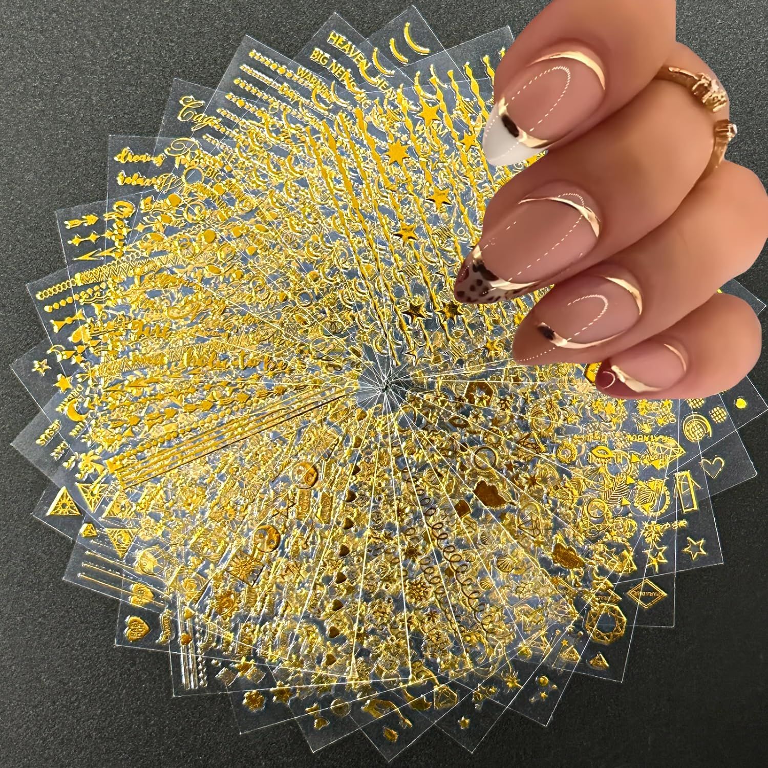 30 Sheets Gold Nail Stickers for Nail Art 3D Self-Adhesive Nail Decals Star Nail Art Stickers Line Heart Nail Design Gold Nails Supplies Decoration Accessories for Women and Girls