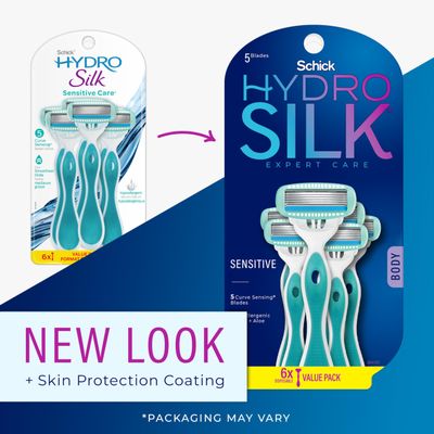 Schick Hydro Silk Sensitive Womens Disposable Razors, 6ct | 5-Blade Disposable Razors for Women Sensitive Skin | Travel Razor for Women