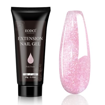 eodci Poly Nail Gel Pink Glitter 60g Gel Builder for Nails Disco Shiny Looking, Solid Gel Colors for Trendy Nail Art Designs Long-Lasting and Easy to Use for DIY Salon at Home