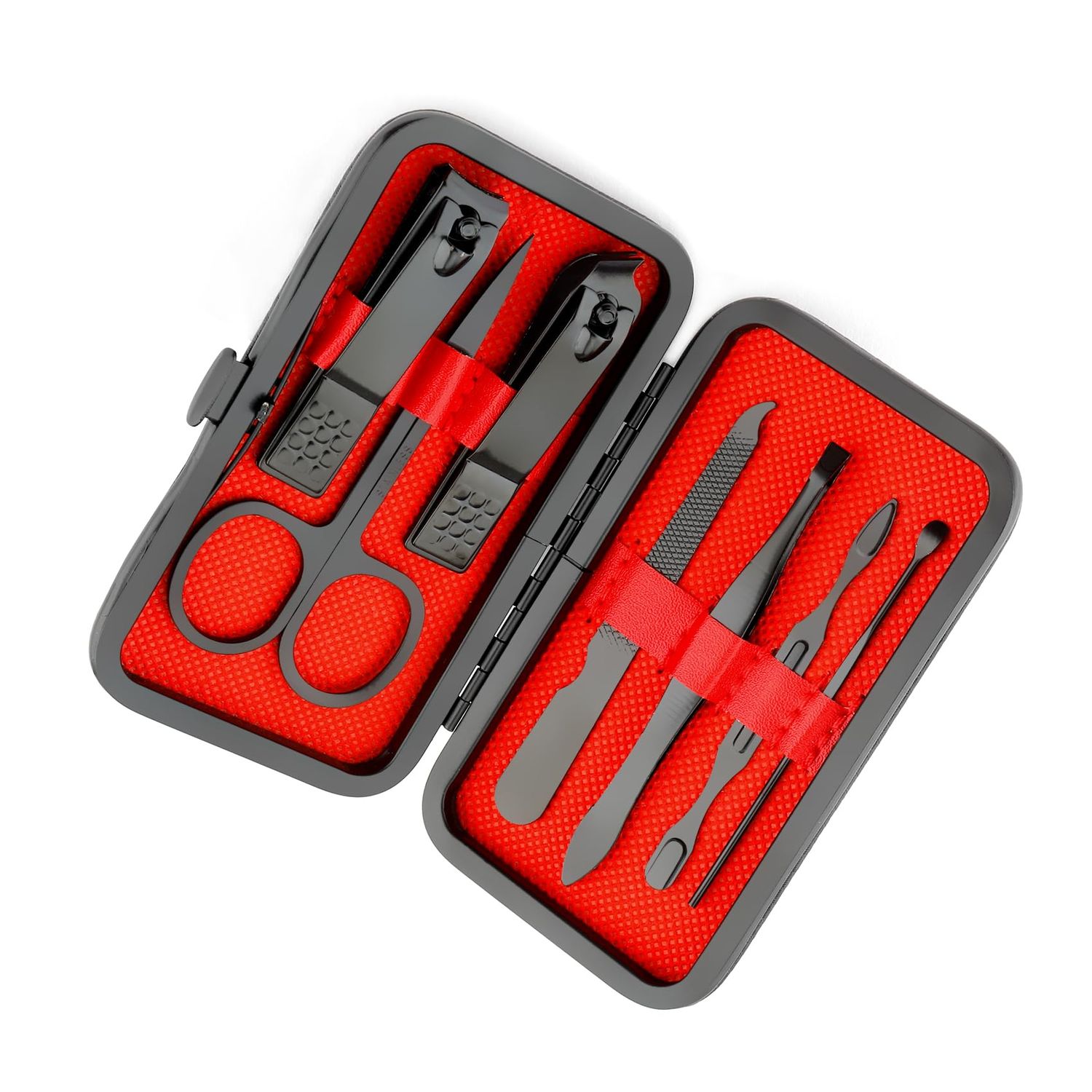 Manicure Set Nail Clippers Nail Tools Pedicure Supplies Nail Clippers for Women Men Easter Basket Stuffers Fingernail Toenail Clippers 8 in 1 Manicure Tools Black with Leather Travel Case