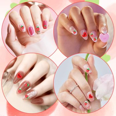Lusofie Strawberry Nail Stickers 3D Art Nail Decals Self-Adhesive Fruit Nail Stickers Strawberry Cute Sweet Sticker Nails for Nail Art Decoration