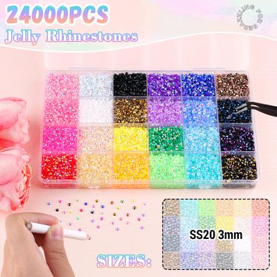 24000Pcs Resin Rhinestones with B7000 Jewelry Glue for Crafting, Multicolors 3mm Non Hotfix Flatback Gems, Bedazzling Crystal for DIY Crafts Clothing Tumblers Mugs Shoes Fabric Decor Nail Art