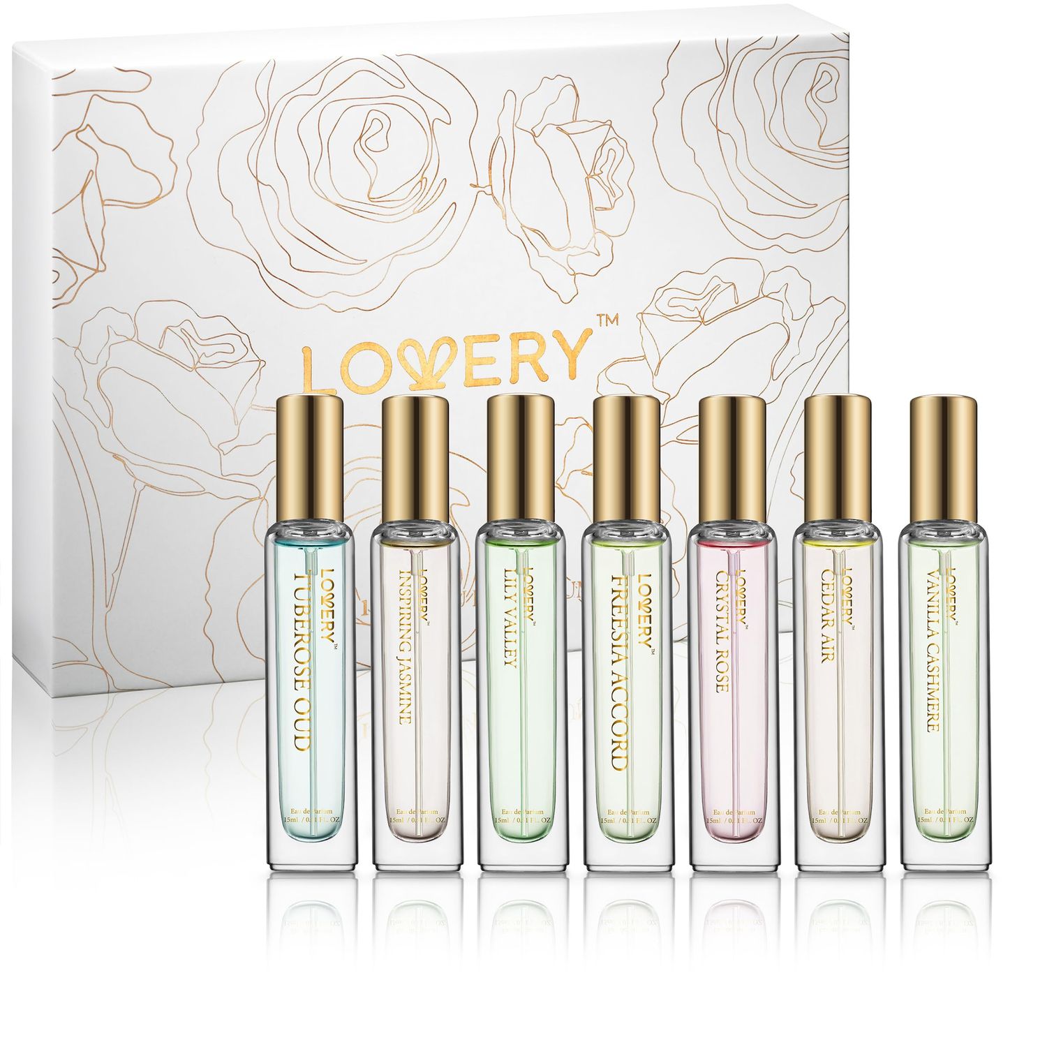 LOVERY Assorted Sampler Perfumes, 7 x 15ml Eau de Parfum Set, Clean Fragrances for Women &amp; Men, Travel Size, Vegan &amp; Cruelty Free