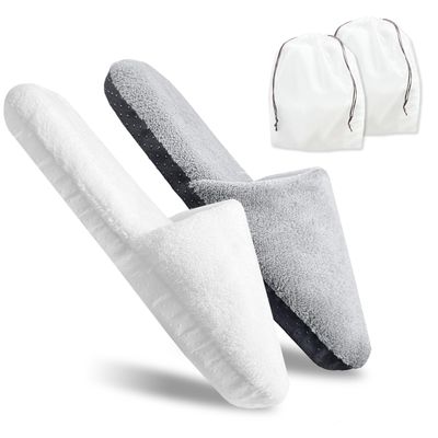 2 Pairs Disposable Slippers with Travel Bags, Large Guest Slippers House Hotel Slippers for Shoeless Home Luxury Spa Indoor Slippers for Men Pantuflas Desechables Para Invitados Washable White Gray